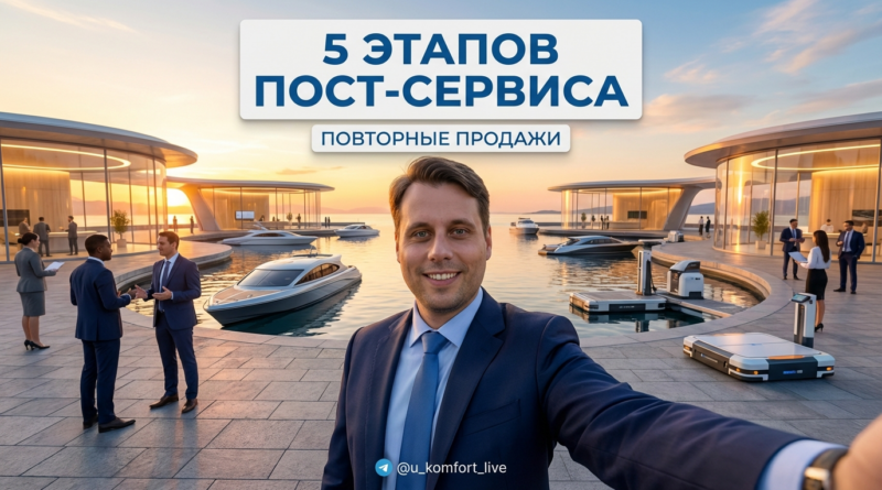 Схема 5 этапов пост-сервиса и удержания клиентов для повторных продаж